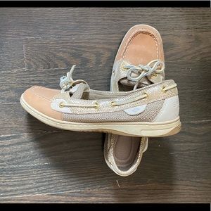 Tan and gold Sperry Topsiders